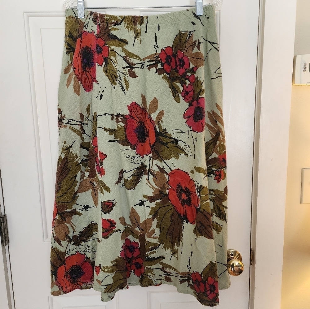 CMC color Me Cotton Floral Midi Skirt Size Xl Green Pink Floral Feminine Spring